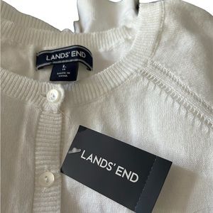 NWT. Lands’ End Girls Raglan Sophie Cardigan. White. Size Large/14.